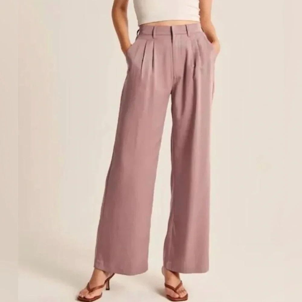 Abercrombie & Fitch A&F Tailored Pants Medium Dusty Rose Pink High Rise Wide Leg